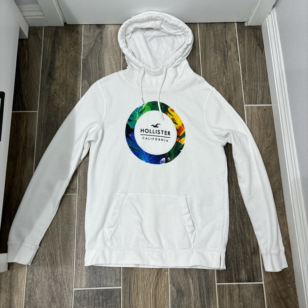Hollister Co. white and multicoloured hoodie